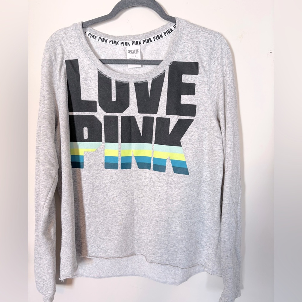 Pink  Victoria’s Secret grey logo sweatshirt size LARGE